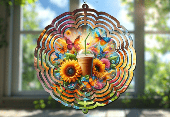 3D Summer Coffee Sunflower Wind Spinner: Design in Motion