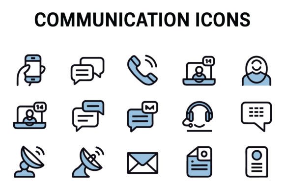 Communication Icon Set in Blue: Elevate Your Visual Language