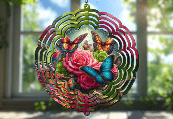 Floral Rose Butterfly 3D Wind Spinner: Elegant Outdoor Motion