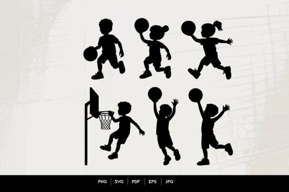 Kids Playing Basketball Silhouette Set: Dynamic Design Assets
