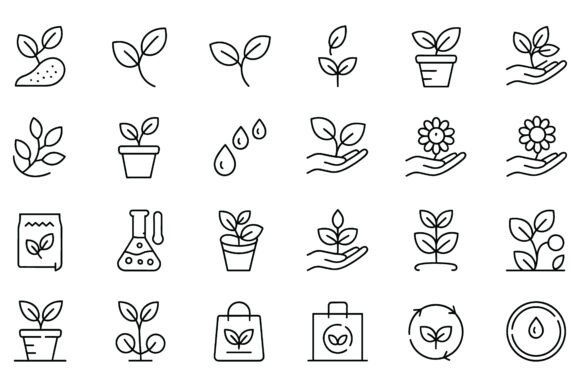 Line of Plants and Recycling Symbols Lea: Eco-Design Assets