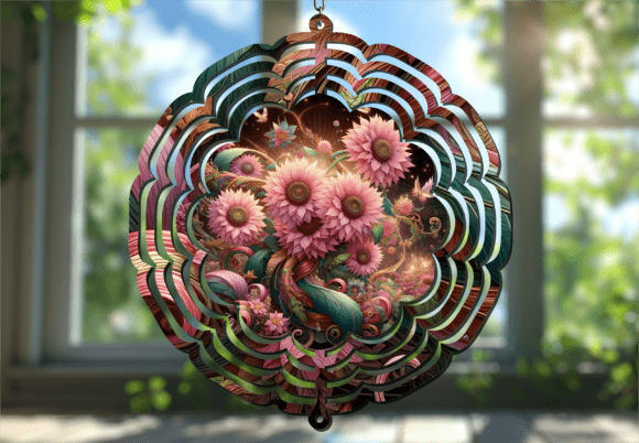 Pink Sunflower Floral Art Wind Spinner: Elegance in Motion