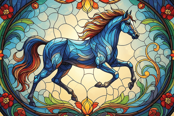 Stained Glass Horse & Background: A Masterpiece of Digital Artistry