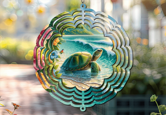 Summer Ocean Sea Turtle Wind Spinner: Dynamic Outdoor Art