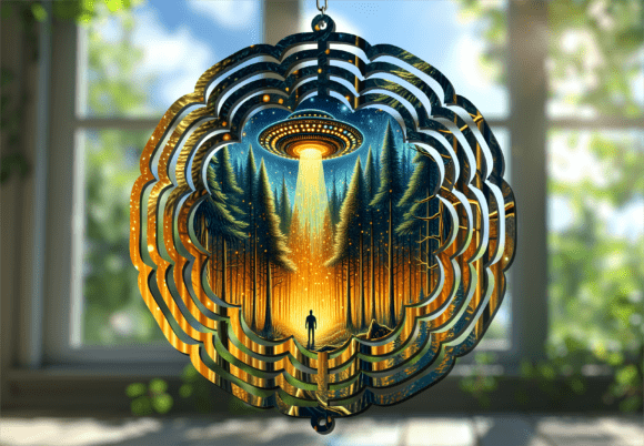 UFO Forest Alien Beam Wind Spinner: A Modern Design Asset