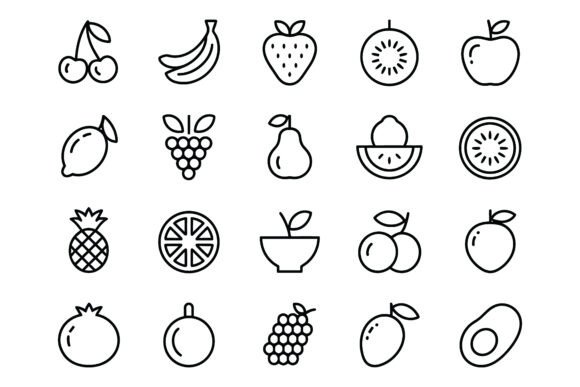 Various Fruits Line Black and White Cher: A Fresh Visual Toolkit